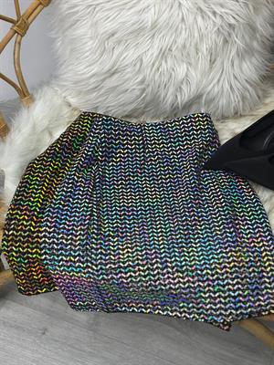 Ayna Payet Dikdörtgen Desen Beli Lastikli Etek Gümüş