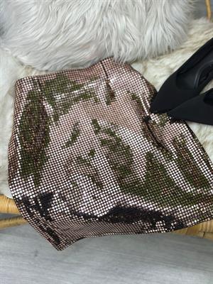 Ayna Payet Kare Desen Beli Lastikli Bakır Astarlı Etek 