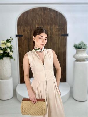 Ayrobin Kumaş Fermuar Detay Tasarım Tulum Krem