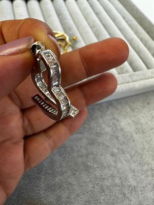 Baget Taşlı Çift Parçalı Kalp Küpe