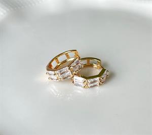 Baget Zirkon Taşlı Altın Kaplama Halka  Çelik Küpe