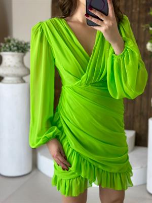 Balon Kol Drapeli Fırfırlı Tasarım Elbisemiz