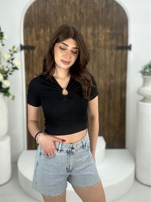 Basic Kesik Paça Jean Şort