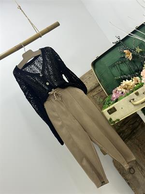 Bej Süet Kumaş Çimalı Havuç Pantolon 