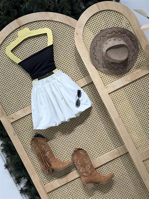 Beli Lastikli Cepli Mini Balon Etek Beyaz