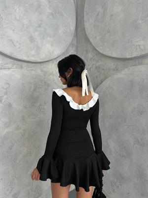 Beyaz Fırfır Detaylı Eteği Volanlı Tasarım Elbise