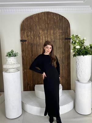 Bisiklet Yaka Rahat Kalıp Basic Uzun Triko Elbise