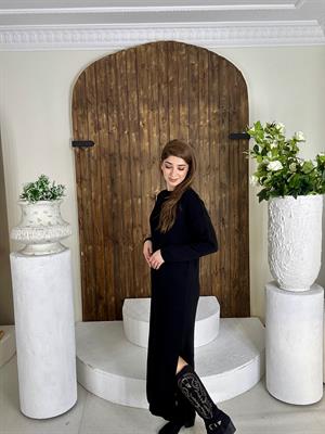 Bisiklet Yaka Rahat Kalıp Basic Uzun Triko Elbise