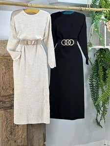 Bisiklet Yaka Rahat Kalıp Basic Uzun Triko Elbise