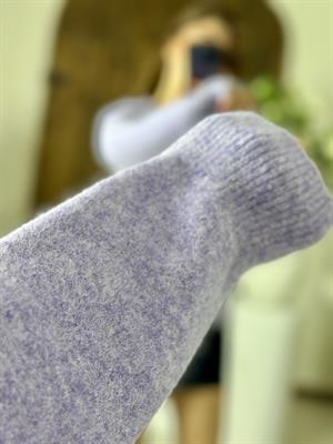 Bisiklet Yaka Yumuşak Dokulu Yün Karışımlı Kazak Lila