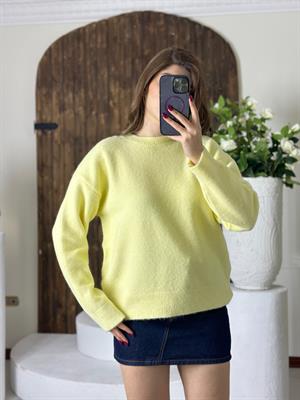 Bisiklet Yaka Yumuşak Dokulu Yün Karışımlı Kazak Sarı