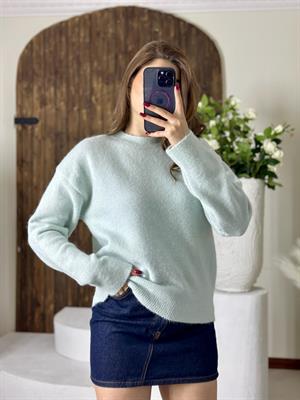 Bisiklet Yaka Yumuşak Dokulu Yün Karışımlı Kazak Mint