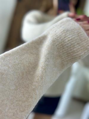 Bisiklet Yaka Yumuşak Dokulu Yün Karışımlı Kazak Krem