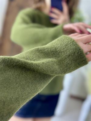 Bisiklet Yaka Yumuşak Dokulu Yün Karışımlı Kazak Haki