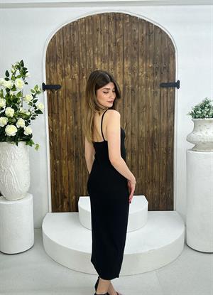 Burgu Kaşkorse Kumaş Askılı Basic Midi Boy Elbise 