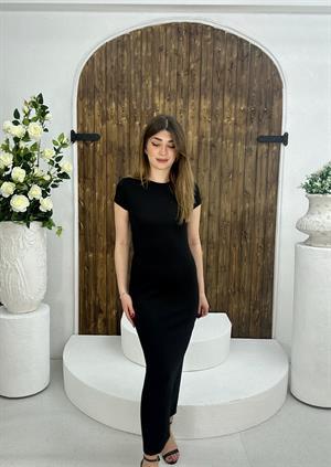 Burgu Kaşkorse Kumaş Kısa Kollu Basic Midi Boy Elbise 