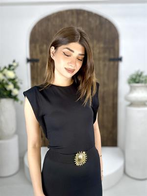 Burgu Kaşkorse Kumaş Omuz Detay Basic Elbise 