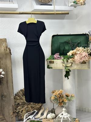 Burgu Kumaş Ters Dikiş Detaylı Uzun Elbise