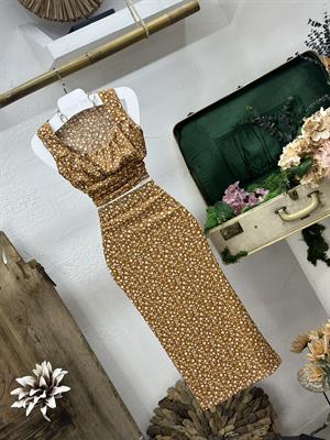 Bürümcük Kumaş Çıtır Desen Crop ve Etek İkili Takım 