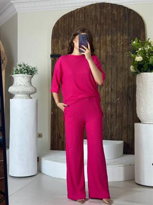 Bürümcük Kumaş Rahat Kalıp Pantolon Salaş Bluz İkili Takım