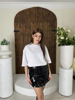 Büyük Payetli İçi Şort Astarlı Mini Etek