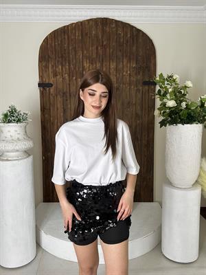 Büyük Payetli İçi Şort Astarlı Mini Etek