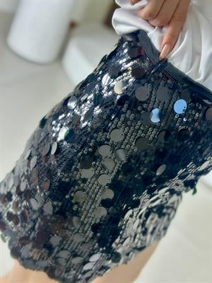 Büyük Payetli İçi Şort Astarlı Mini Etek