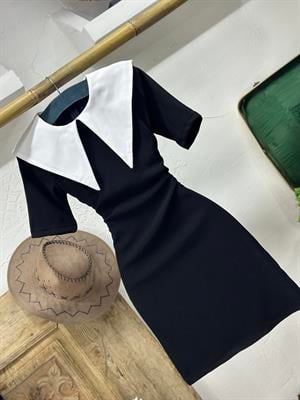 Büyük Yaka Atlas Kumaş Elbisemiz 