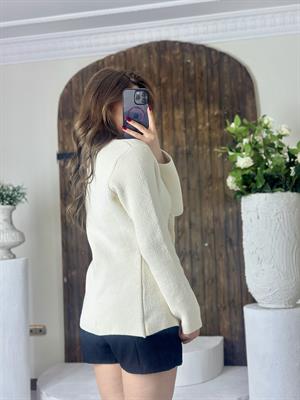 Ceket Form Bel Oturmalı Triko Hırka