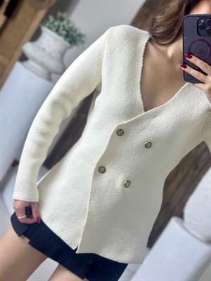 Ceket Form Bel Oturmalı Triko Hırka