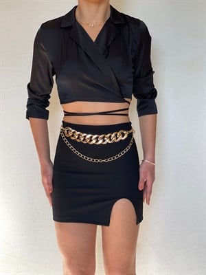 Çelik Dokuma Kumaş Yırtmaç Detay Beli Lastikli Etek