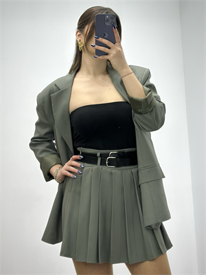 Çift Düğmeli Astarlı Oversize Poliviskon Blazer Ceket  Haki