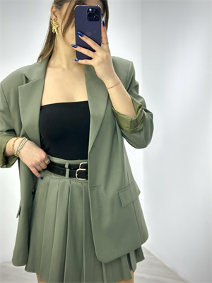 Çift Düğmeli Astarlı Oversize Poliviskon Blazer Ceket  Haki