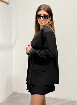 Çift Düğmeli Astarlı Oversize Poliviskon Blazer Ceket  Siyah