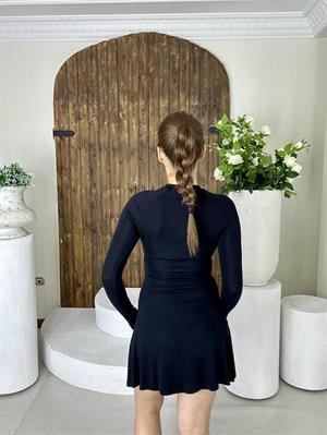 Çilek Kumaş Kloş Basic Elbise Siyah