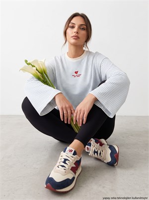 Çizgi Desen Nakışlı Süprem T-shirt Bebe Mavisi