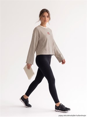 Çizgi Desen Nakışlı Süprem T-shirt Beyaz