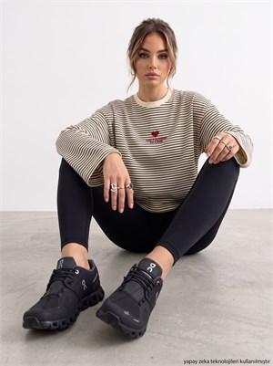 Çizgi Desen Nakışlı Süprem T-shirt Beyaz