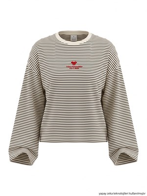 Çizgi Desen Nakışlı Süprem T-shirt Beyaz