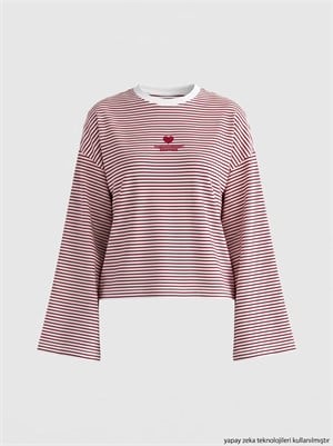 Çizgi Desen Nakışlı Süprem T-shirt Bordo