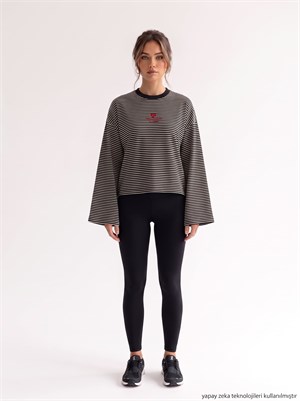 Çizgi Desen Nakışlı Süprem T-shirt Siyah