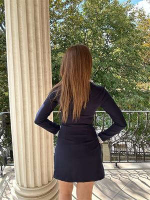 Çizgi Garnili Crep Kumaş Yaka Gömlek Detay Mini  Elbisemiz