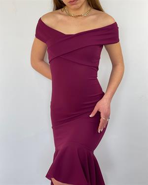 Crep Dokuma Kumaş Çapraz Yaka Full Likralı Eteği Volanlı Elbise