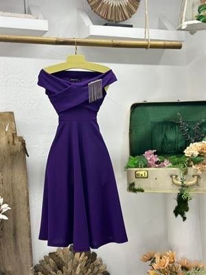 Crep Dokuma Kumaş Çapraz Yaka Midi Boy Elbise