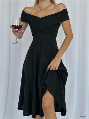 Crep Dokuma Kumaş Çapraz Yaka Midi Boy Elbise