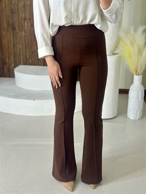 Crep Dokuma Kumaş Full likralı Çimalı İspanyol Paça Pantolon Kahverengi