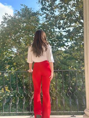 Crep Dokuma Kumaş Full likralı Çimalı İspanyol Paça Pantolon Kırmızı