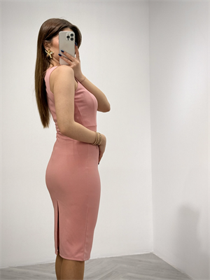 Crep Dokuma Kumaş Halter Yaka Özel Üretim Elbise Pudra