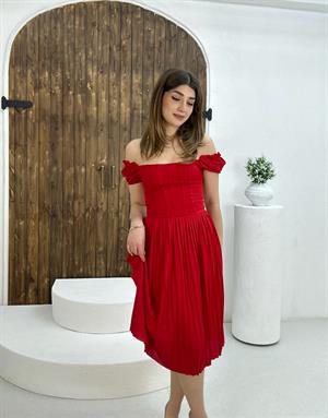 Crep Dokuma Kumaş Pliseli Çiçek Desen Midi Boy Etek 