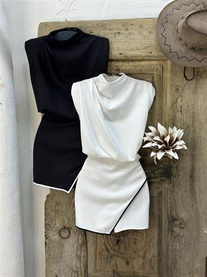 Crep Kumaş Biye Detay Şort Tulum